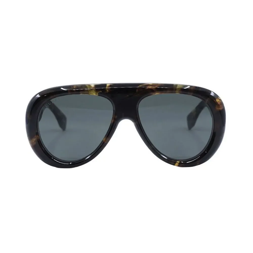 Gucci Sunglasses Aviator Full Rim, Shiny Spotted Vintage Havana Frame and Grey